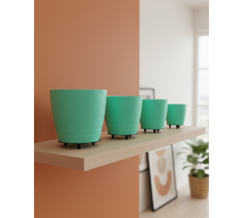 4’lü 3D Modern Yeşil Vazo Seti Dekoratif Ayaklı Saksı Takımı