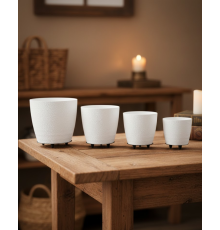 4’lü 3D Şık Beyaz Saksı Seti Modern Ayaklı Dekoratif Vazo