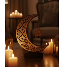 3D Hilal Yıldız Dekoratif Obje 23x23 cm Modern ve Manevi Tasarım