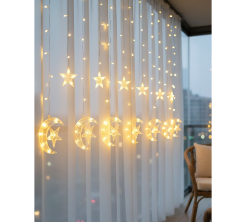 Hilal Yıldız LED Perde Işık Balkon Pencere ve Oda Dekorasyonu
