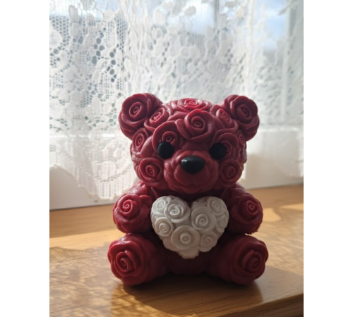 3D Gül Tasarımlı Kalp Ayıcık 10cm Şık Dekoratif Biblo