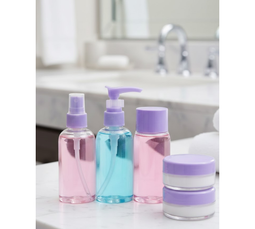 Taşınabilir 5’li Seyahat Banyo Seti Şeffaf Kozmetik Kapları