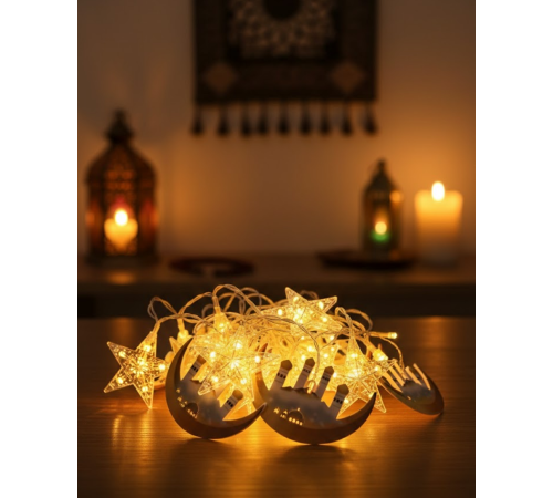 Ramazan Dekorasyonu İçin 3 Metre Hilal Yıldız LED Işık