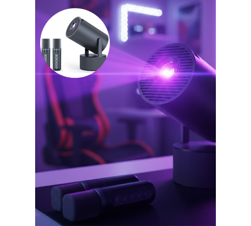 Siyah Android Sistemli Kareoke Projeksiyon 180° Döner Başlıklı