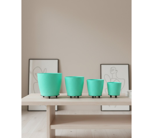 4’lü 3D Ayaklı Yeşil Saksı Seti Dekoratif Modern Tasarım