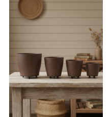 4’lü 3D Şık Kahverengi Vazo Seti Modern Ayaklı Saksı