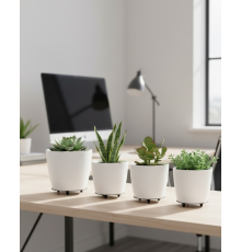 4’lü 3D Beyaz Minimal Dekoratif Vazo Ayaklı Saksı Takımı