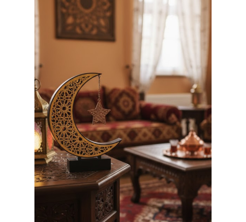 3D Hilal Yıldız Süs 23x23 cm Ev ve Ofis İçin Şık Aksesuar