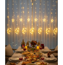 Sıcak Beyaz Ay Yıldız Işık Zinciri Parti Düğün Ramazan Dekoru