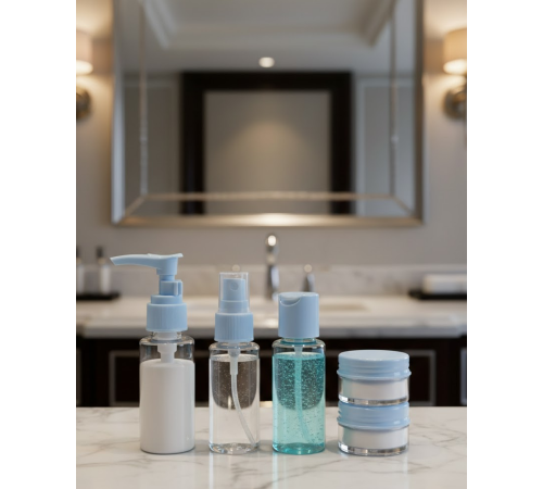 Kompakt 5’li Seyahat Banyo Şişe Takımı Çantalı