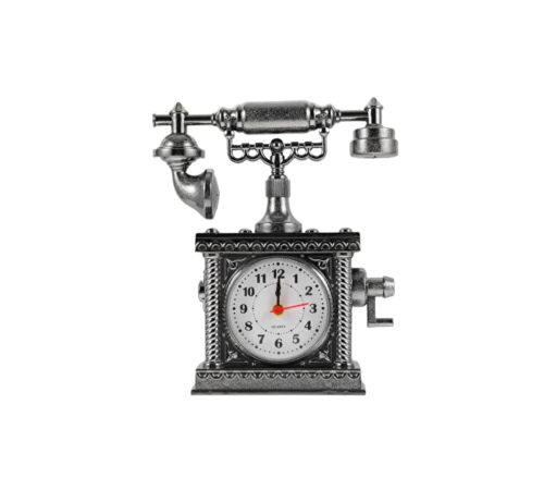 Vintage Telefon Tasarımlı Masa Saati ve Çalar Saat Dekoratif Model