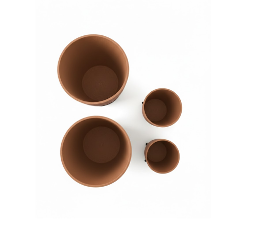 4’lü 3D Kahve Tonlu Ayaklı Saksı Seti Modern Dekoratif Vazo Takımı