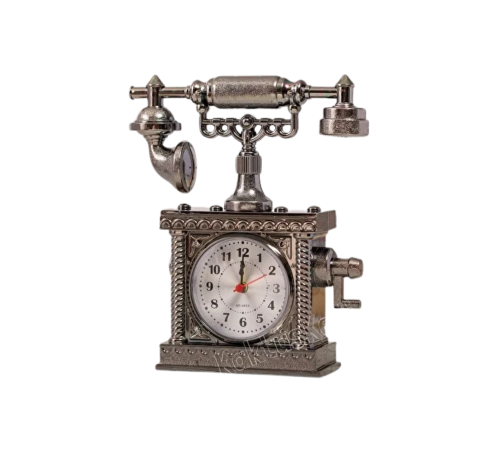 Vintage Telefon Tasarımlı Masa Saati ve Çalar Saat Dekoratif Model