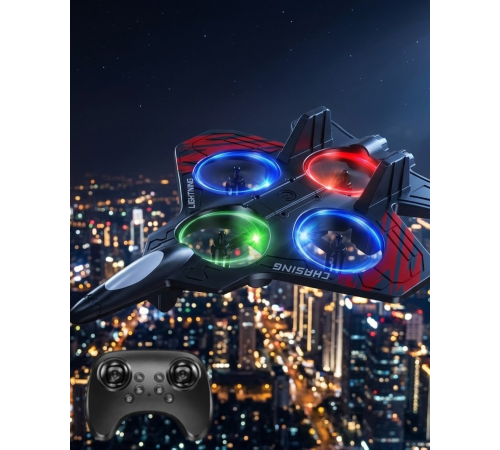 LED Işıklı Uzaktan Kumandalı Drone Fighter Jet Tasarımlı 360 Derece Dönebilen Oyuncak Uçak