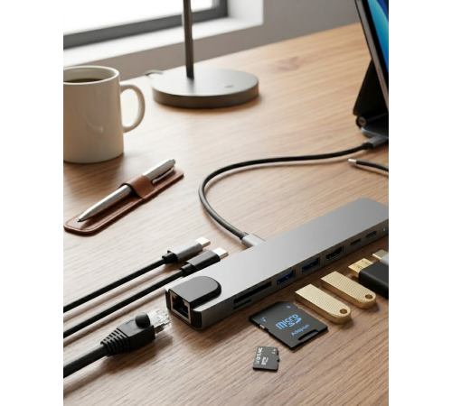Type C Çoklu Port Hub 8 Port USB HDMI SD Kart Ethernet Adaptör