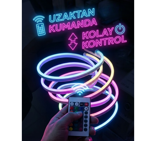 RGB Akıllı LED Neon Şerit Işık 3 Metre Uzaktan Kumandalı ve Telefon Kontrollü Renkli Aydınlatma