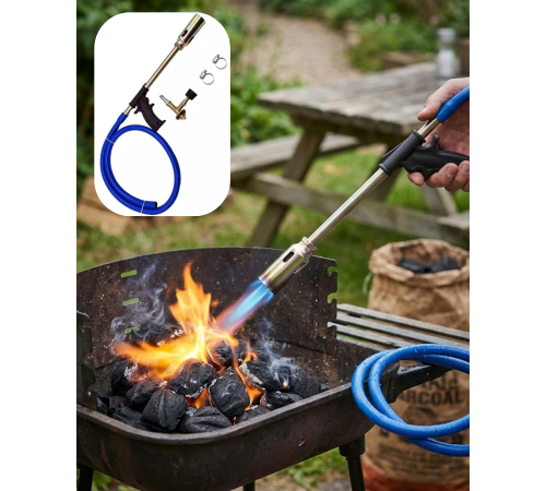 LPG Pürmüz Alev Tabancası Hortumlu Ayarlanabilir Gazlı Alev Yakıcı Kamp ve Mangal Başlatıcı