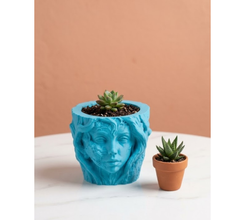 Dekoratif 3D Kadın Yüzü Ağaç Tasarımlı Saksı Vazo Modern Ev Dekoru