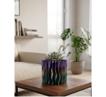 Modern Dalgalı Tasarımlı Mor 3D Dekoratif Vazo Ev Ofis Dekoru
