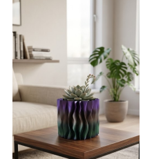 Modern Dalgalı Tasarımlı Mor 3D Dekoratif Vazo Ev Ofis Dekoru