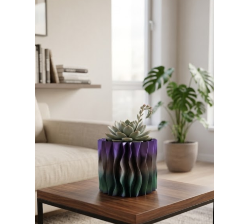 Modern Dalgalı Tasarımlı Mor 3D Dekoratif Vazo Ev Ofis Dekoru