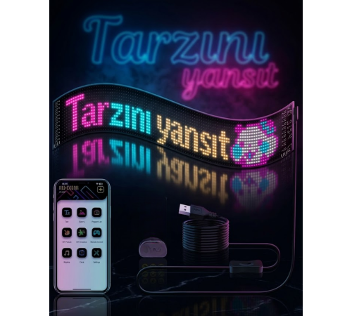 RGB LED Matrix Panel Esnek Yapı Uygulama Kontrollü Kayan Yazı Ekranı