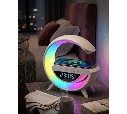 RGB Işıklı Kablosuz Şarjlı Bluetooth Hoparlör Saat ve Alarm Özellikli