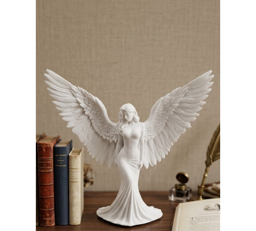 Kanatlı Melek Figürü 3D Baskı Dekoratif Heykel Biblo Ev Ofis Aksesuarı