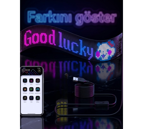 16x96 RGB LED Matrix Panel 60 cm Esnek Yapı Uygulama Kontrollü Kayan Yazı Ekranı