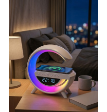 Kablosuz Şarjlı LED Işıklı Masa Saati Bluetooth Hoparlör Alarm Fonksiyonlu