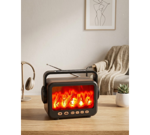 LED Şömine Efektli Kablosuz Hoparlör FM Radyo Müzik Çalar