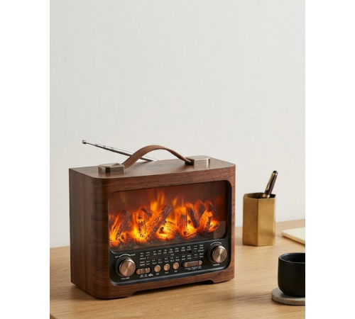 LED Şömine Efektli Kablosuz Hoparlör Bluetooth Radyo USB TF Kart Destekli