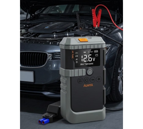 Taşınabilir Araç Çalıştırma Jump Starter Hava Pompası Dijital Basınç Göstergeli Güç Bankası