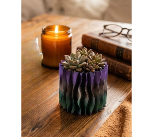 Minimalist Dalgalı Tasarımlı Mor Dekoratif 3D Vazo Masa Dekoru