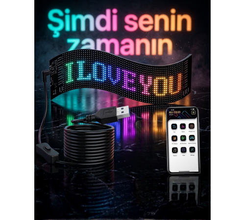 60 cm LED Matrix Panel 16x96 Piksel Bluetooth Kontrollü RGB Kayan Yazı Ekranı