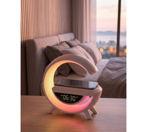 RGB Gece Lambalı Kablosuz Şarj Cihazlı Bluetooth Hoparlör Dijital Saat
