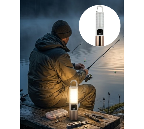 Çok Amaçlı Kamp Feneri USB Şarjlı Çift Işık Kaynaklı Güç Ekranlı LED Aydınlatma