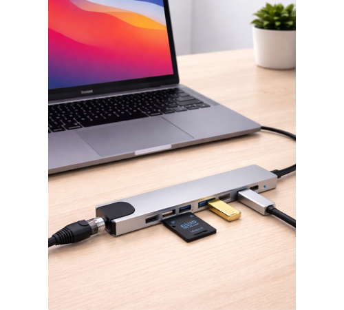 Type C Hub Çoklayıcı 8 Port USB HDMI RJ45 Kart Okuyucu