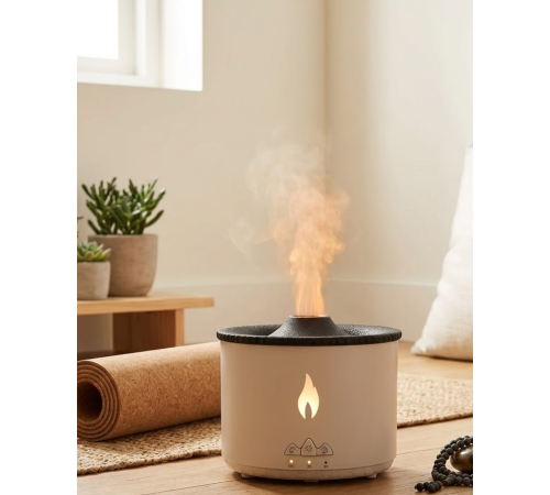 Aromaterapi Difüzörü Alev Efektli LED Işıklı Sessiz Hava Nemlendirici Otomatik Kapanma