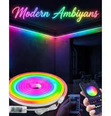 Dekoratif RGB LED Şerit Neon Işık 3 Metre Su Geçirmez Uzaktan Kumandalı Ortam Aydınlatması