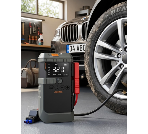 Akıllı Lastik Şişirme Kompresörü Akü Takviye Özellikli LED Fenerli Taşınabilir Güç Ünitesi