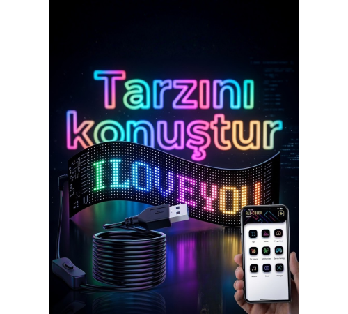 16x96 LED Yazı Paneli 60 cm Esnek RGB Işıklı Programlanabilir Ekran