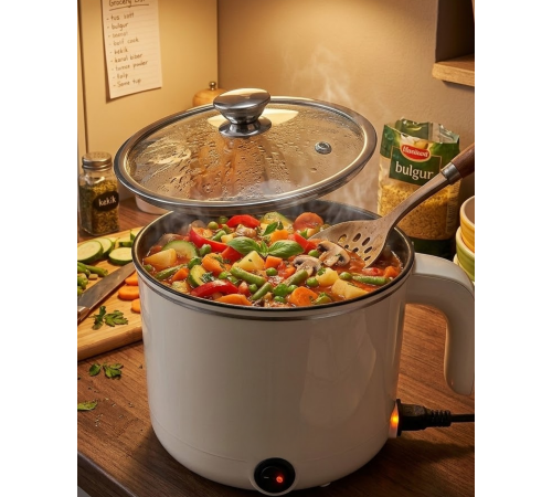 Mini Elektrikli Yemek Pişirici 1 Litre Buharlı Pişirme Tepsili Mutfak Tenceresi