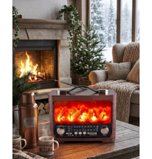 Taşınabilir Şömine Efektli Bluetooth Hoparlör FM Radyo LED Işıklı Müzik Çalar