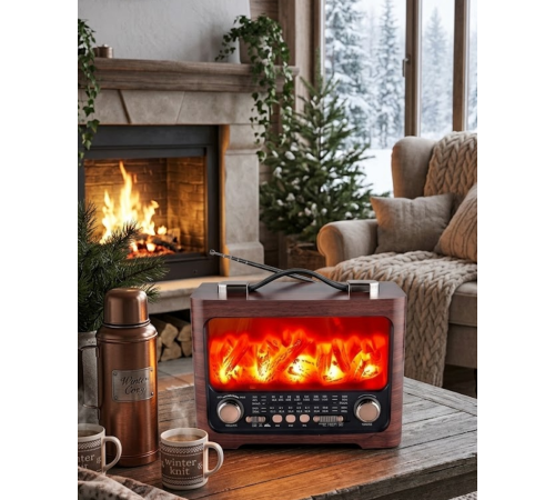 Taşınabilir Şömine Efektli Bluetooth Hoparlör FM Radyo LED Işıklı Müzik Çalar