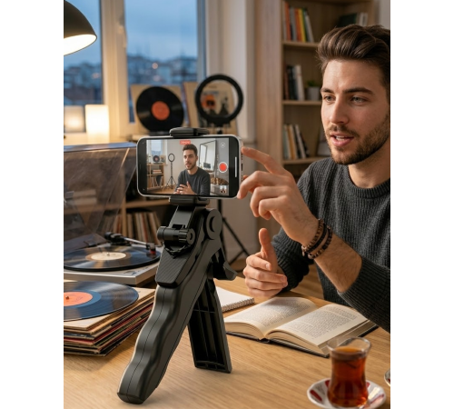 Telefon Tripodu Masaüstü Stand 360 Derece Dönebilen Telefon Tutucu