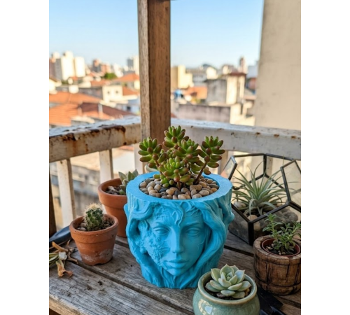 Minimalist Kadın Yüzü Heykel Tasarımlı 3D Dekoratif Saksı Vazo