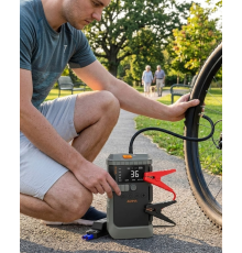 Araç Lastik Basınç Pompası Akü Takviye Powerbank ve SOS Işıklı Çok Fonksiyonlu Cihaz