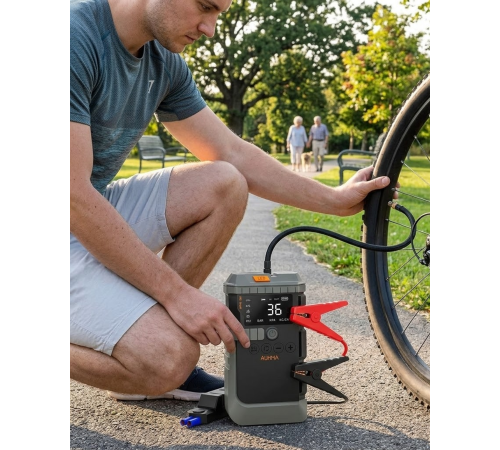 Araç Lastik Basınç Pompası Akü Takviye Powerbank ve SOS Işıklı Çok Fonksiyonlu Cihaz