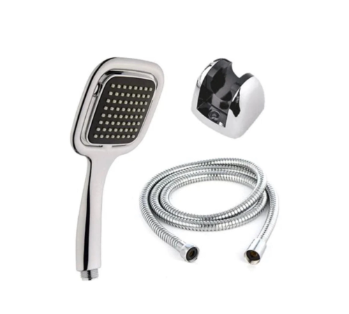 Siyah Duş Seti El Duşu Başlığı Spiral Hortum ve Duvar Askısı Banyo Duş Seti